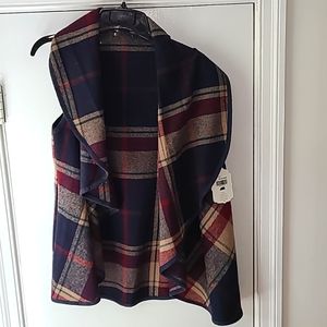 Altar'd State Boho Plaid Vest/ Jacket. New. Size Small. Burgundy, Navy, Green.